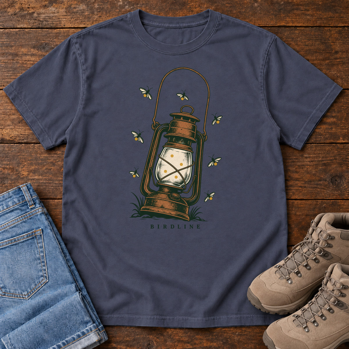 Lantern and Fireflies T-Shirt in Navy, front view