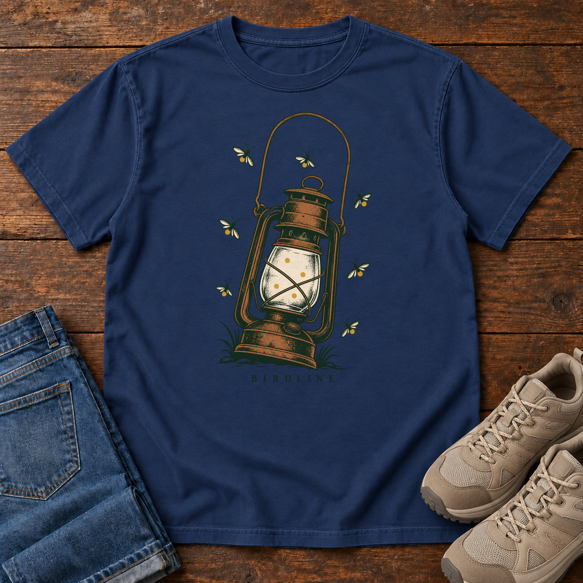 Lantern and Fireflies T-Shirt in True Navy, front view