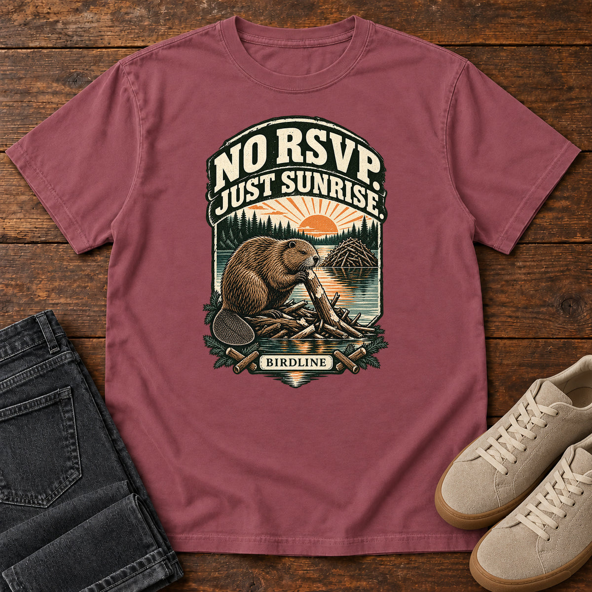 No RSVP Just Sunrise Beaver T-Shirt in Brick