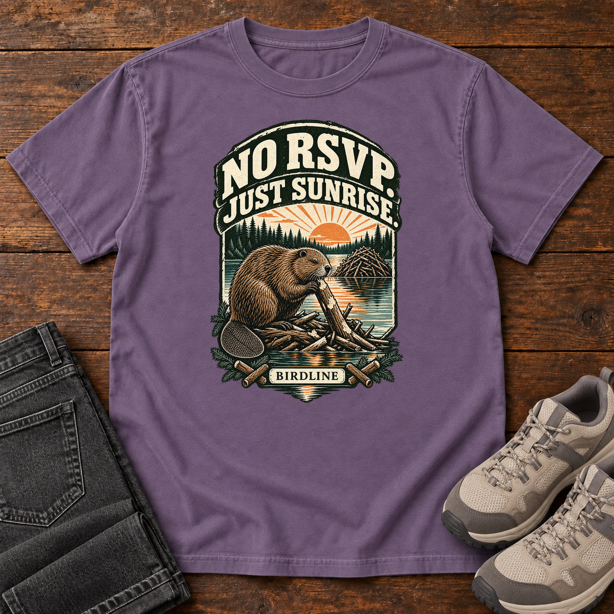 No RSVP Just Sunrise Beaver T-Shirt in Grape