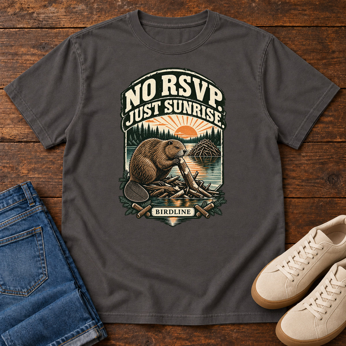 No RSVP Just Sunrise Beaver T-Shirt in Graphite