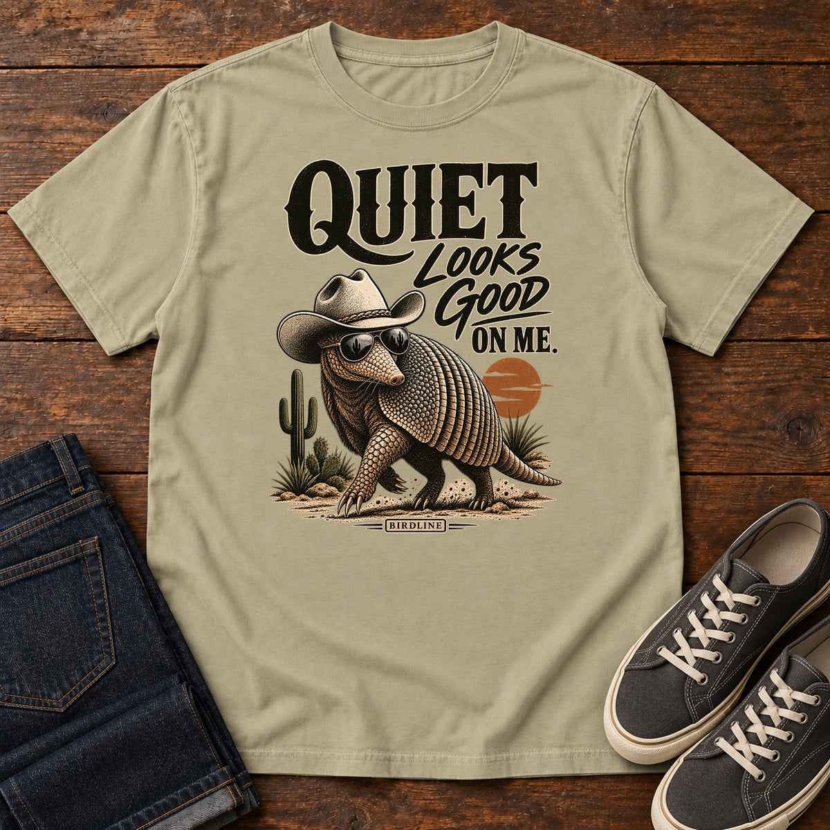 Quiet Looks Good on Me Armadillo T-Shirt in Khaki