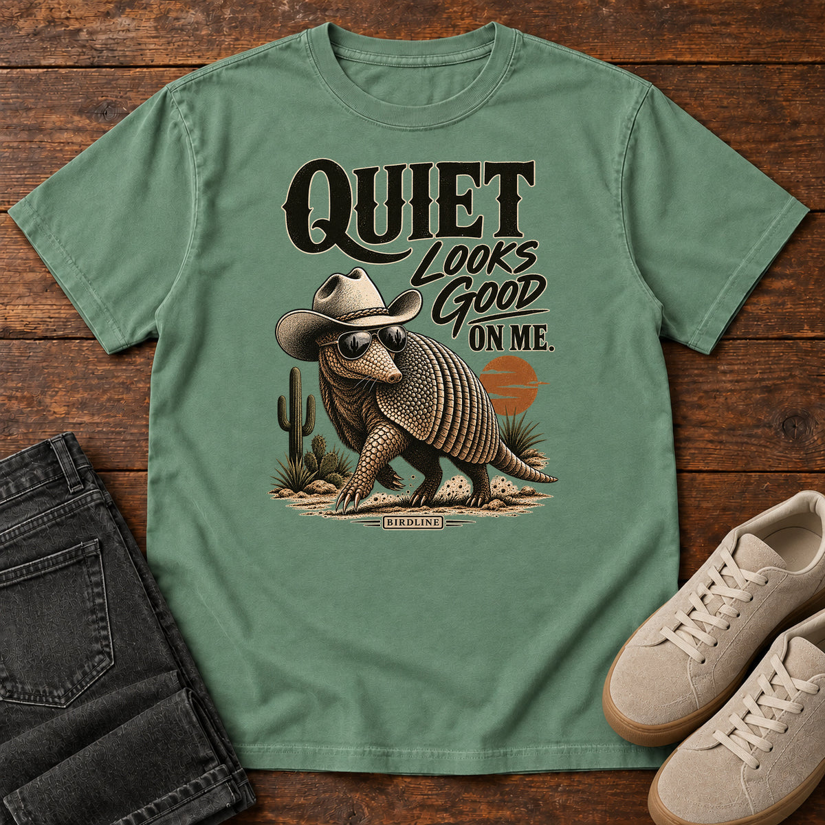 Quiet Looks Good on Me Armadillo T-Shirt in Light Green