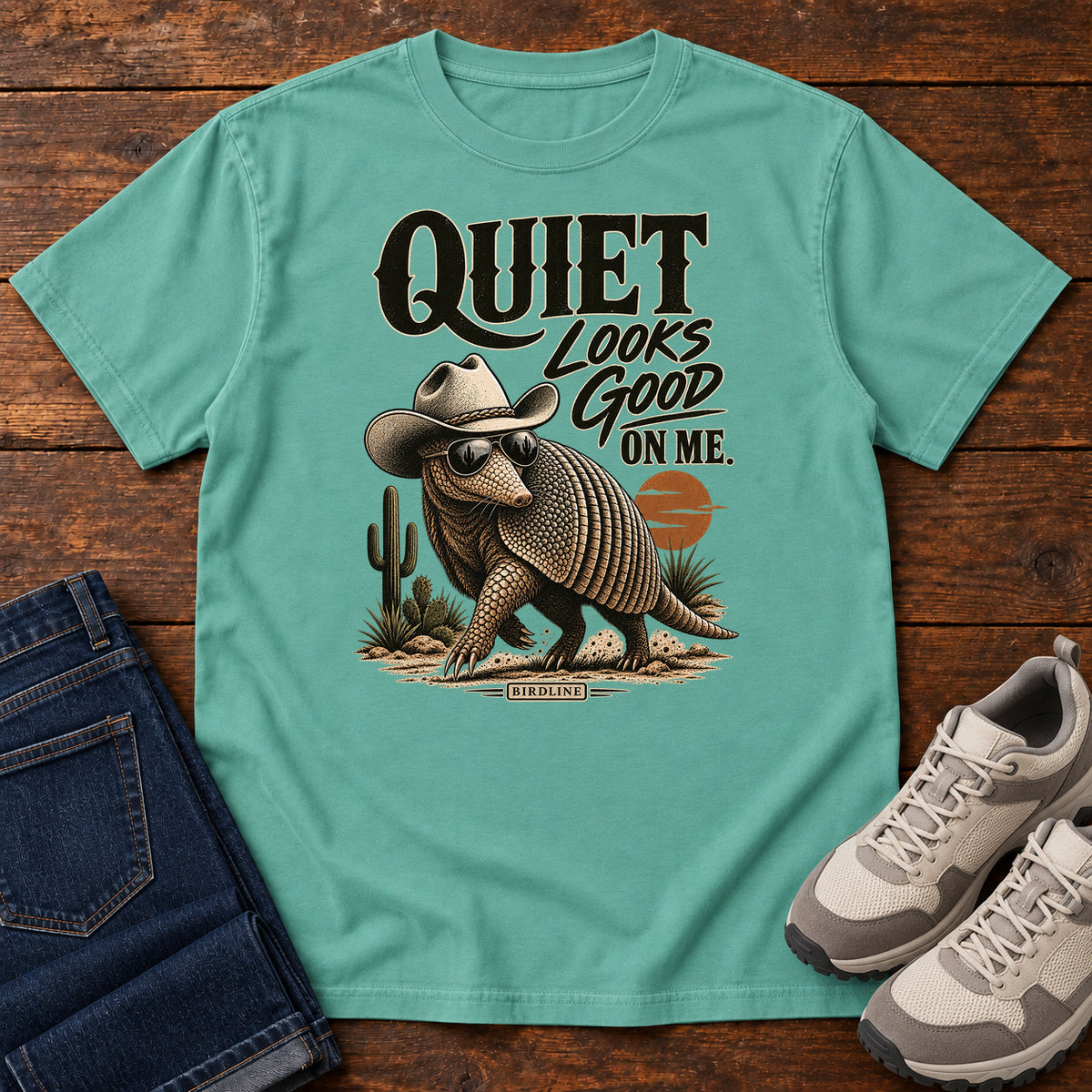 Quiet Looks Good on Me Armadillo T-Shirt in Seafoam