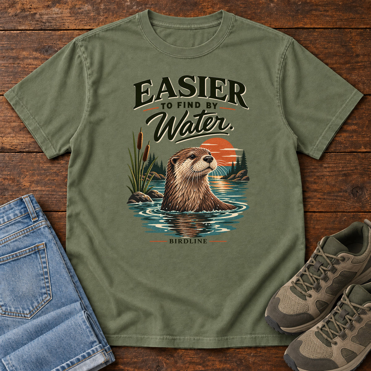 Easier to Find by Water Otter T-Shirt in Moss