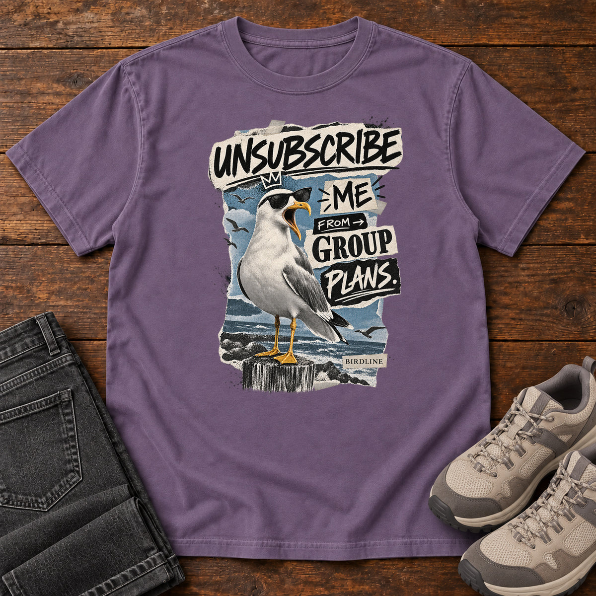 Unsubscribe Me from Group Plans Gull T-Shirt in Grape