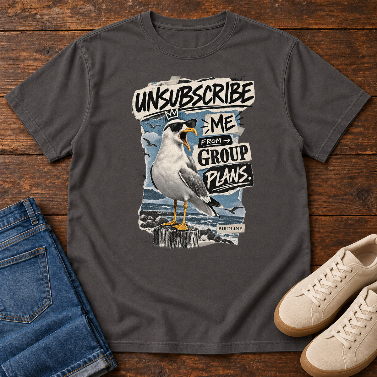 Unsubscribe Me from Group Plans Gull T-Shirt in Graphite