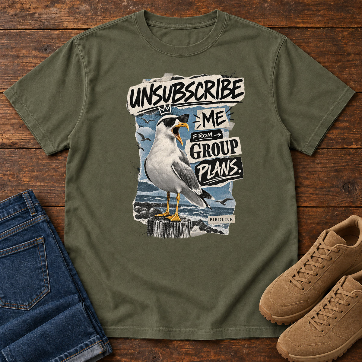 Unsubscribe Me from Group Plans Gull T-Shirt in Sage