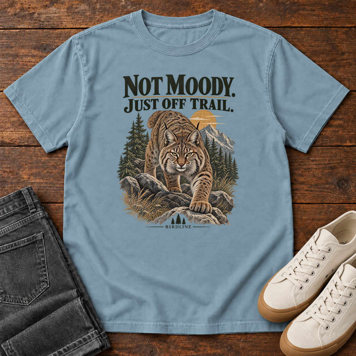 Not Moody Just Off Trail Lynx T-Shirt in Ice Blue