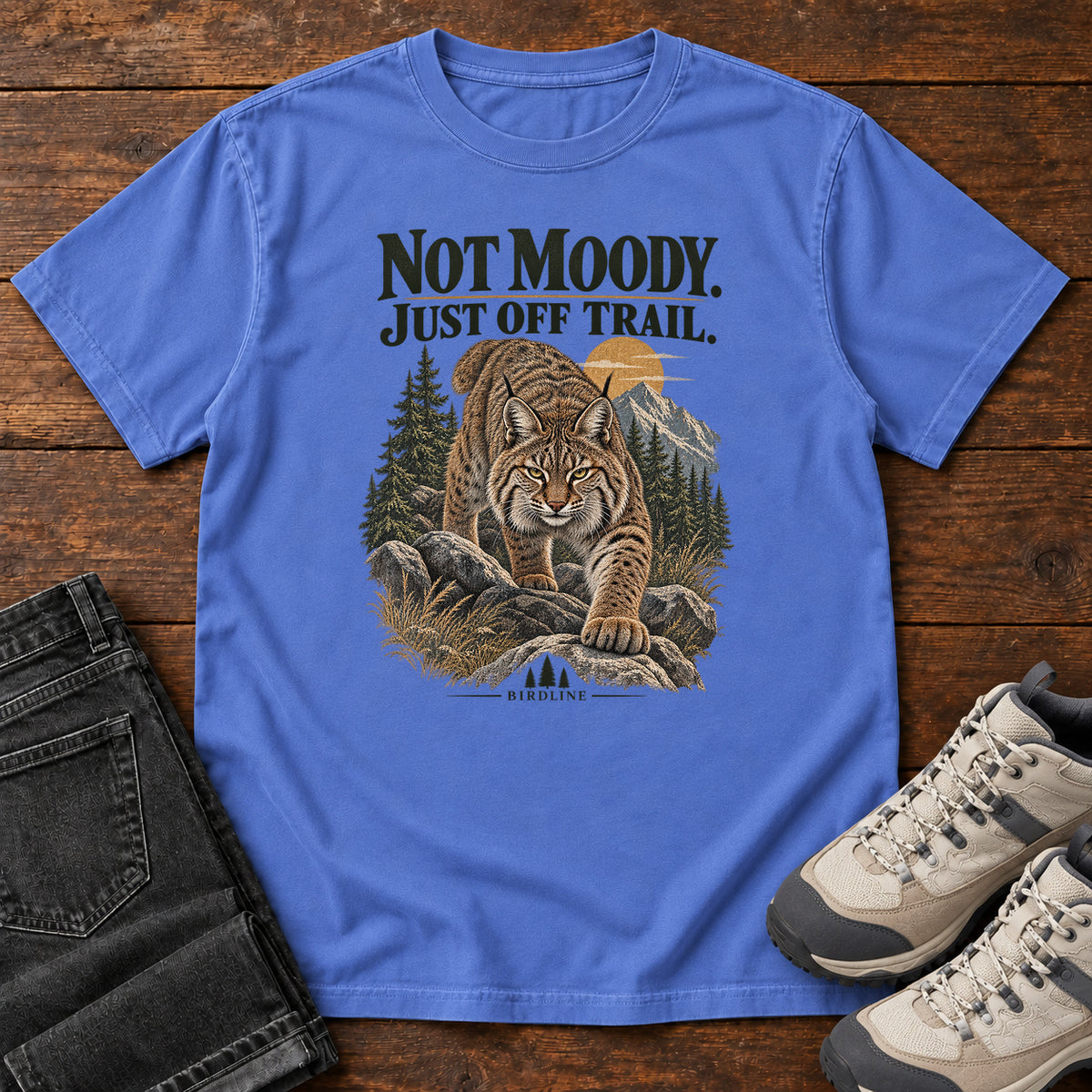 Not Moody Just Off Trail Lynx T-Shirt in Mystic Blue