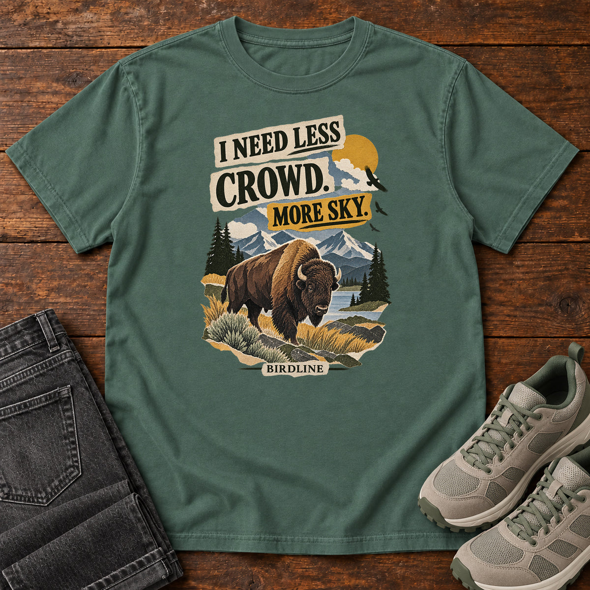 I Need Less Crowd More Sky Bison T-Shirt in Blue Spruce