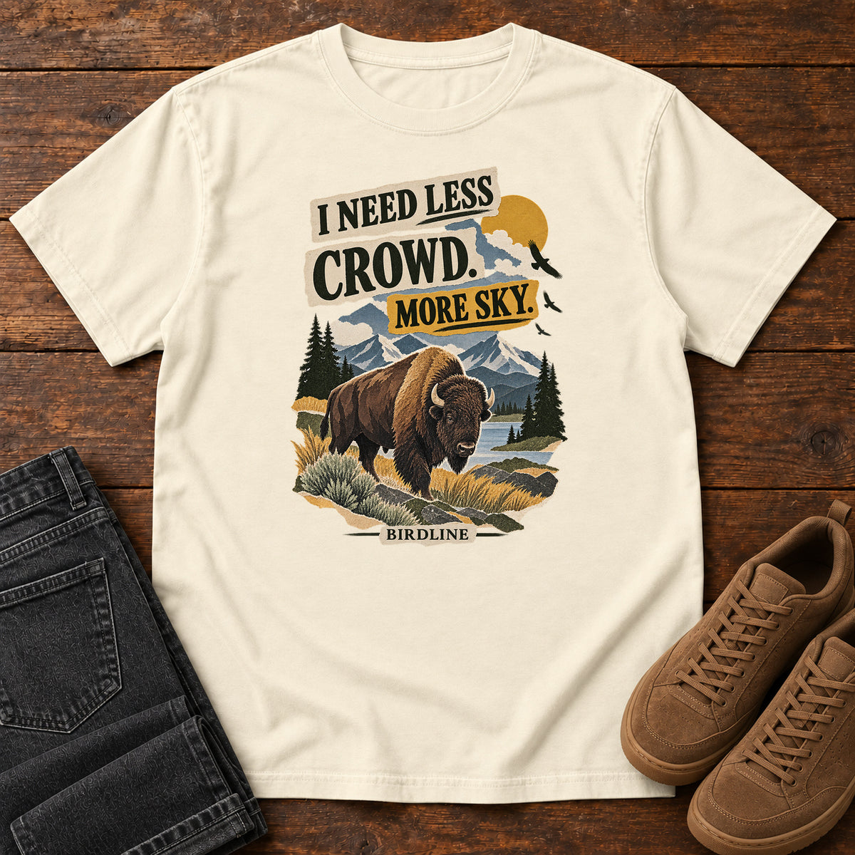 I Need Less Crowd More Sky Bison T-Shirt in Ivory