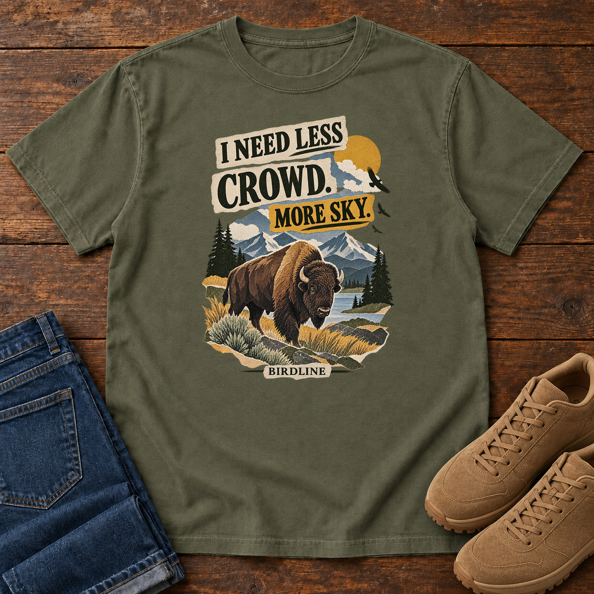 I Need Less Crowd More Sky Bison T-Shirt in Sage