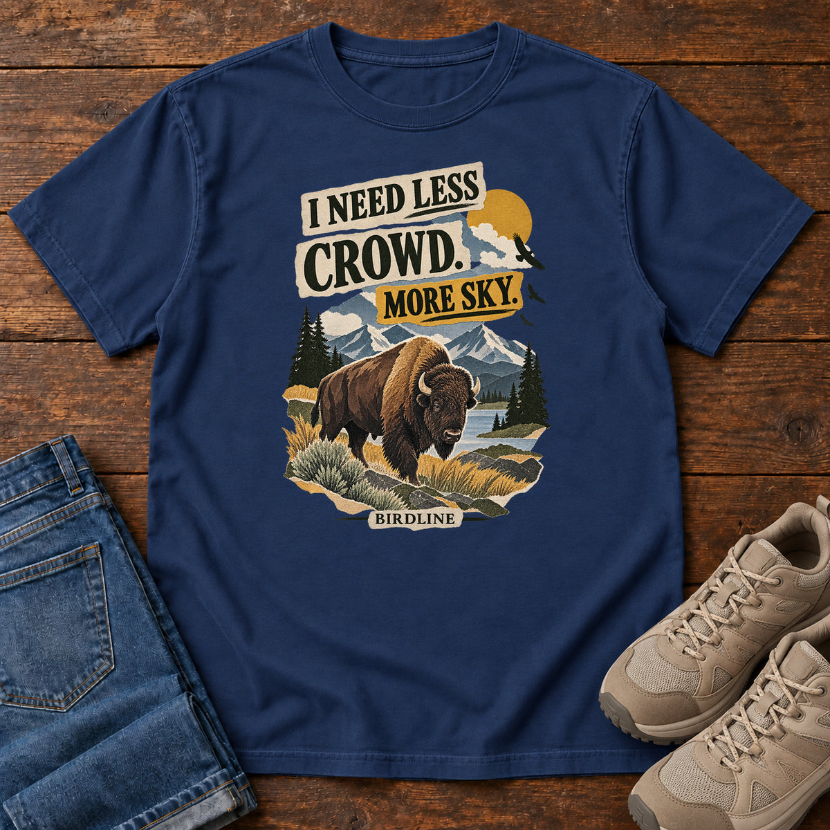 I Need Less Crowd More Sky Bison T-Shirt in True Navy