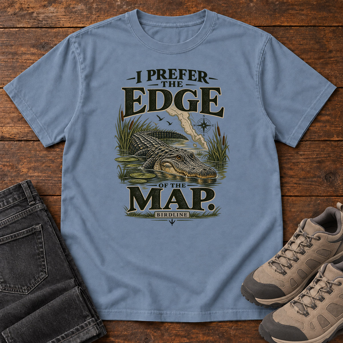 I Prefer the Edge of the Map Alligator T-Shirt in Blue Jean