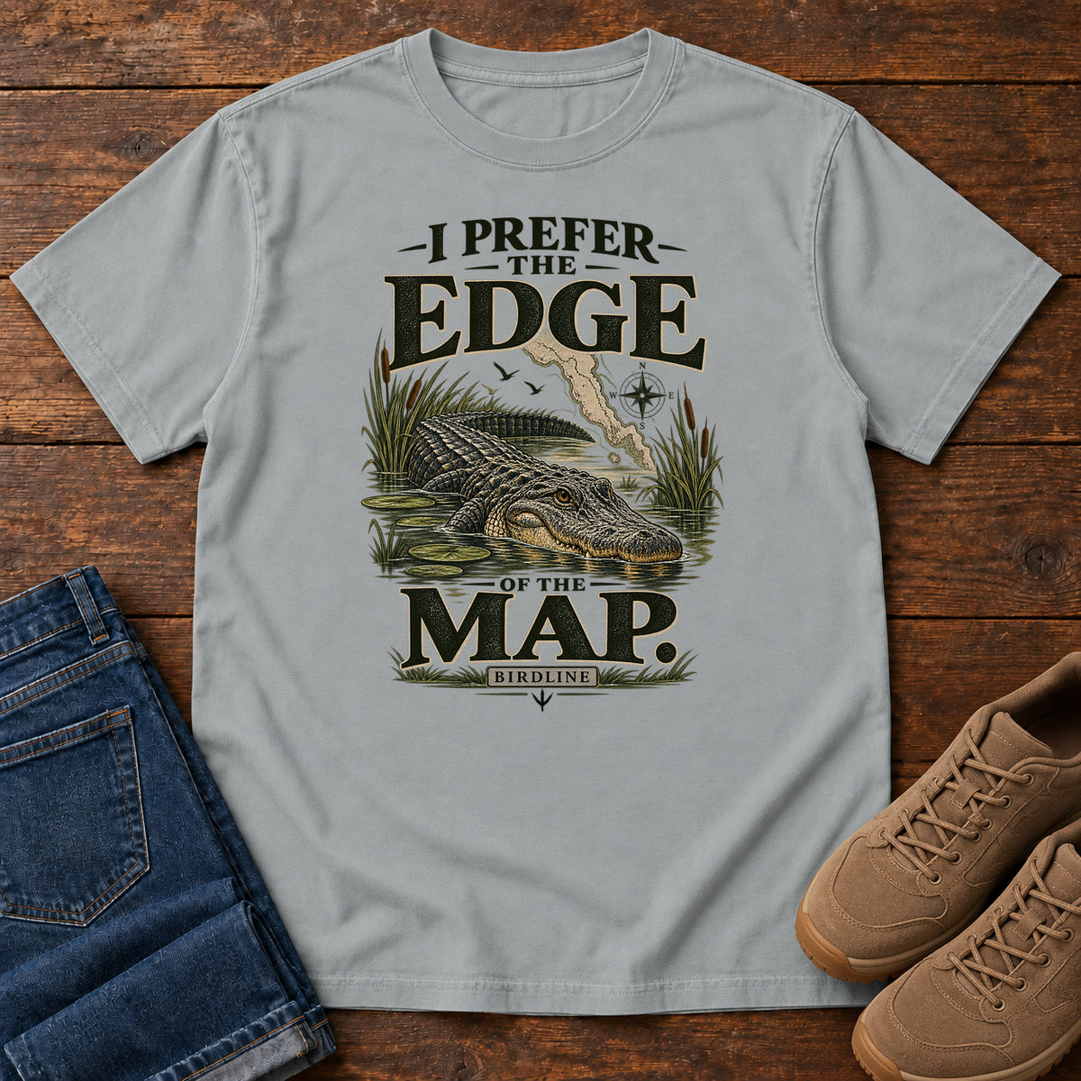 I Prefer the Edge of the Map Alligator T-Shirt in Granite