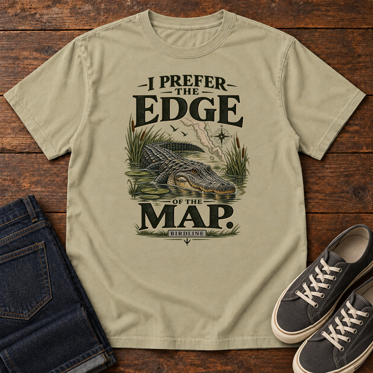 I Prefer the Edge of the Map Alligator T-Shirt in Khaki