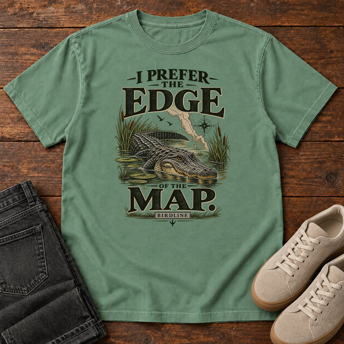 I Prefer the Edge of the Map Alligator T-Shirt in Light Green
