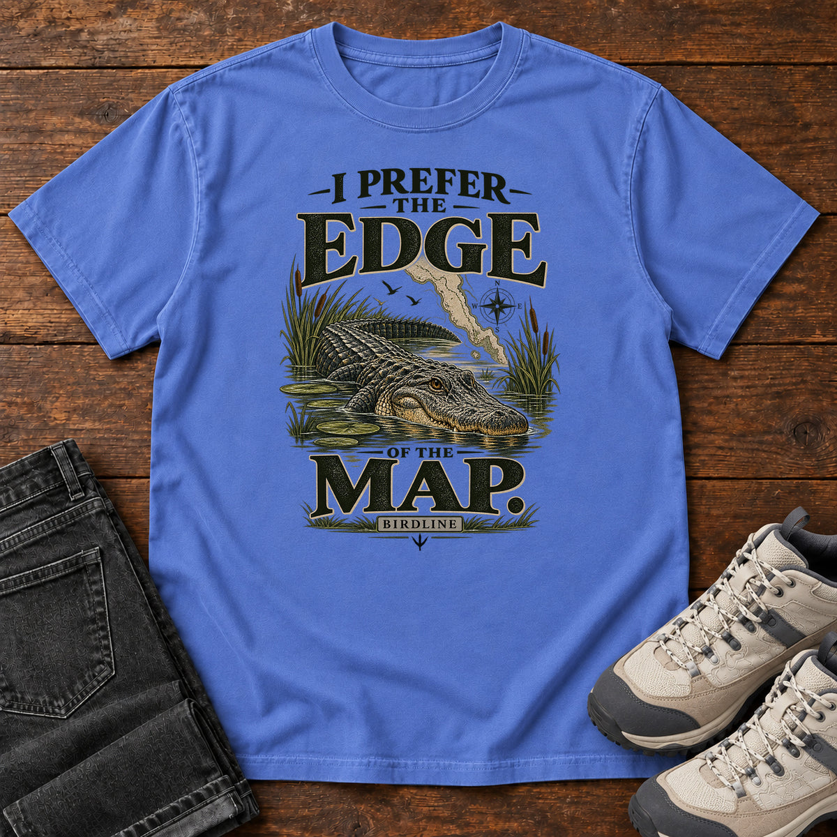 I Prefer the Edge of the Map Alligator T-Shirt in Mystic Blue
