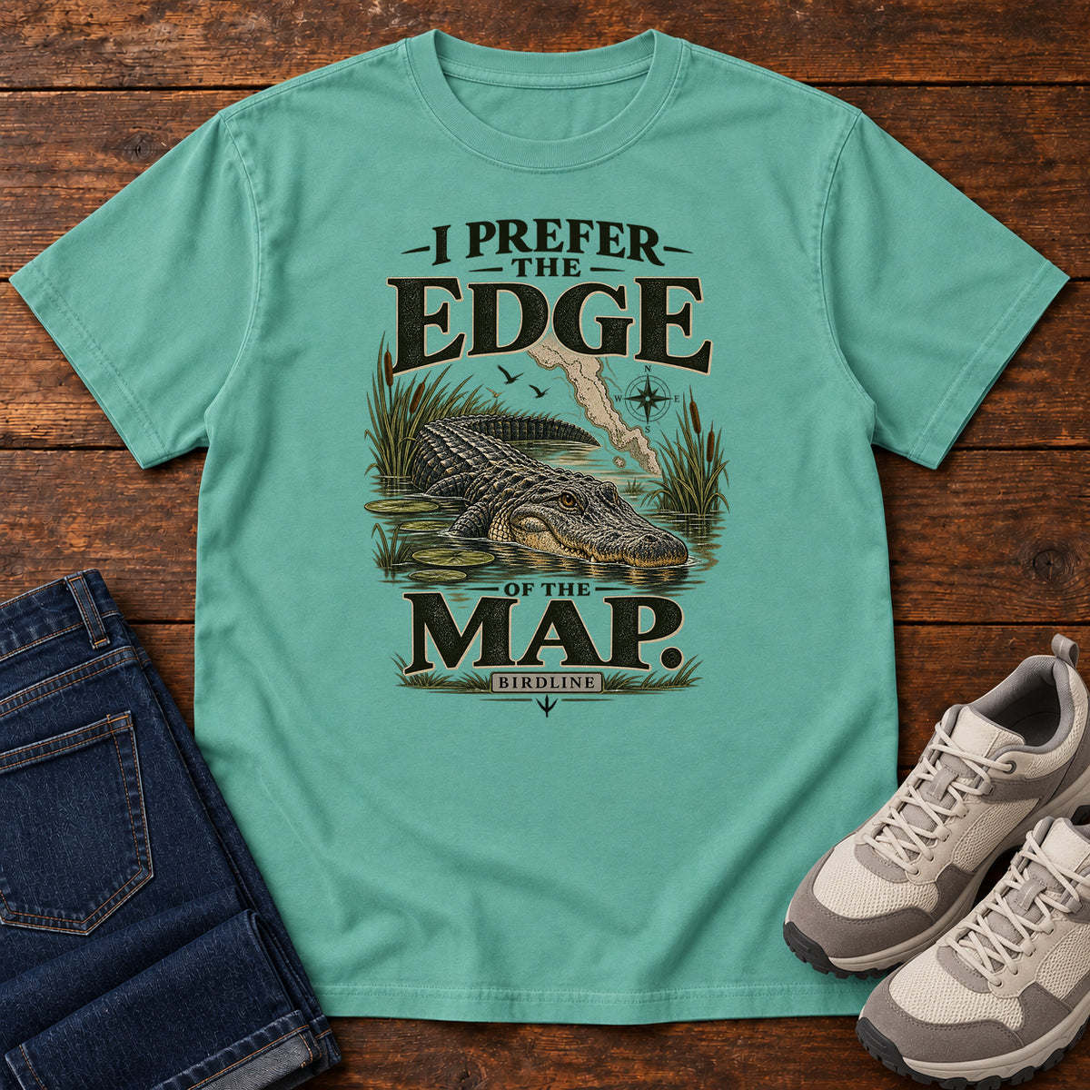 I Prefer the Edge of the Map Alligator T-Shirt in Seafoam