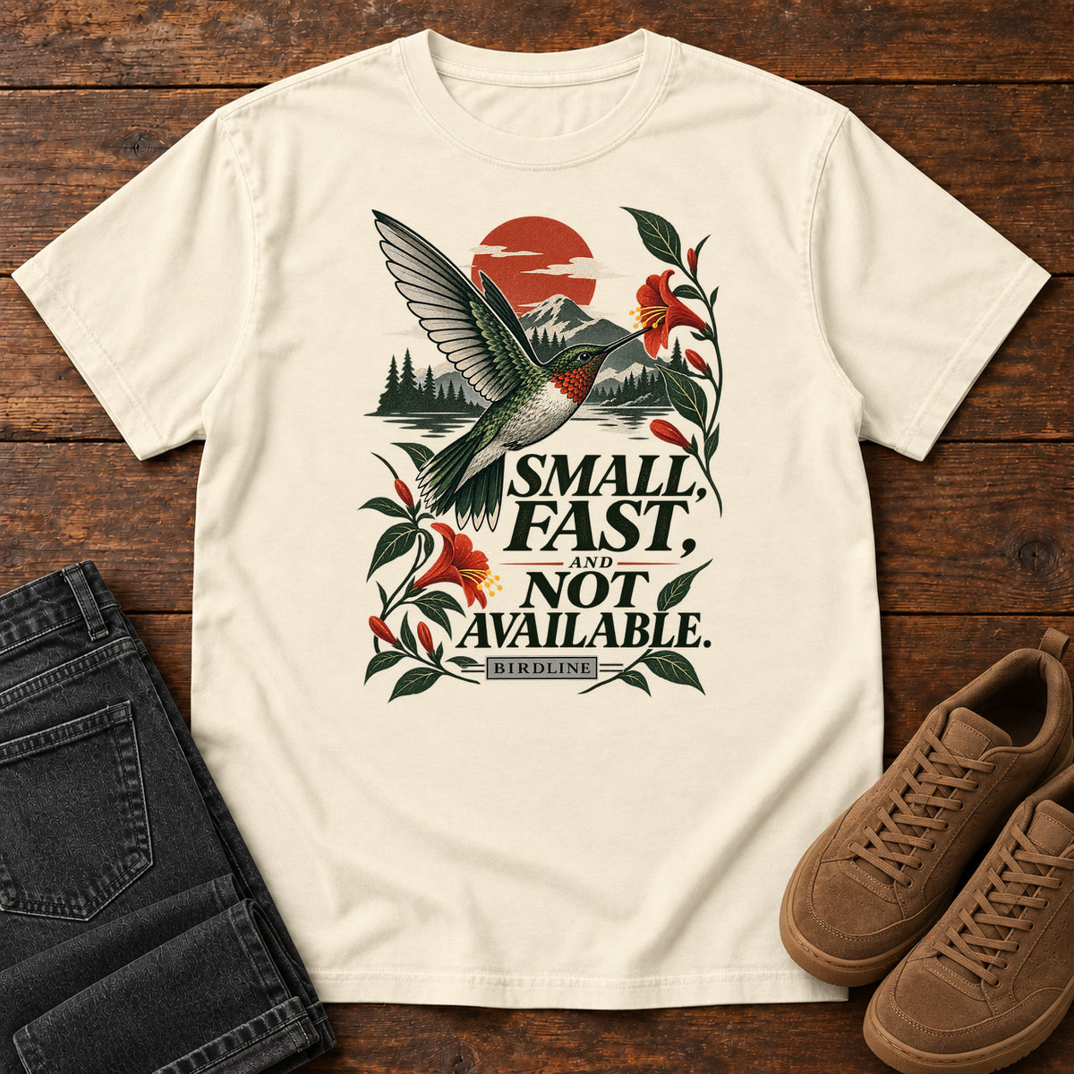 Small Fast and Not Available Hummingbird T-Shirt in Ivory