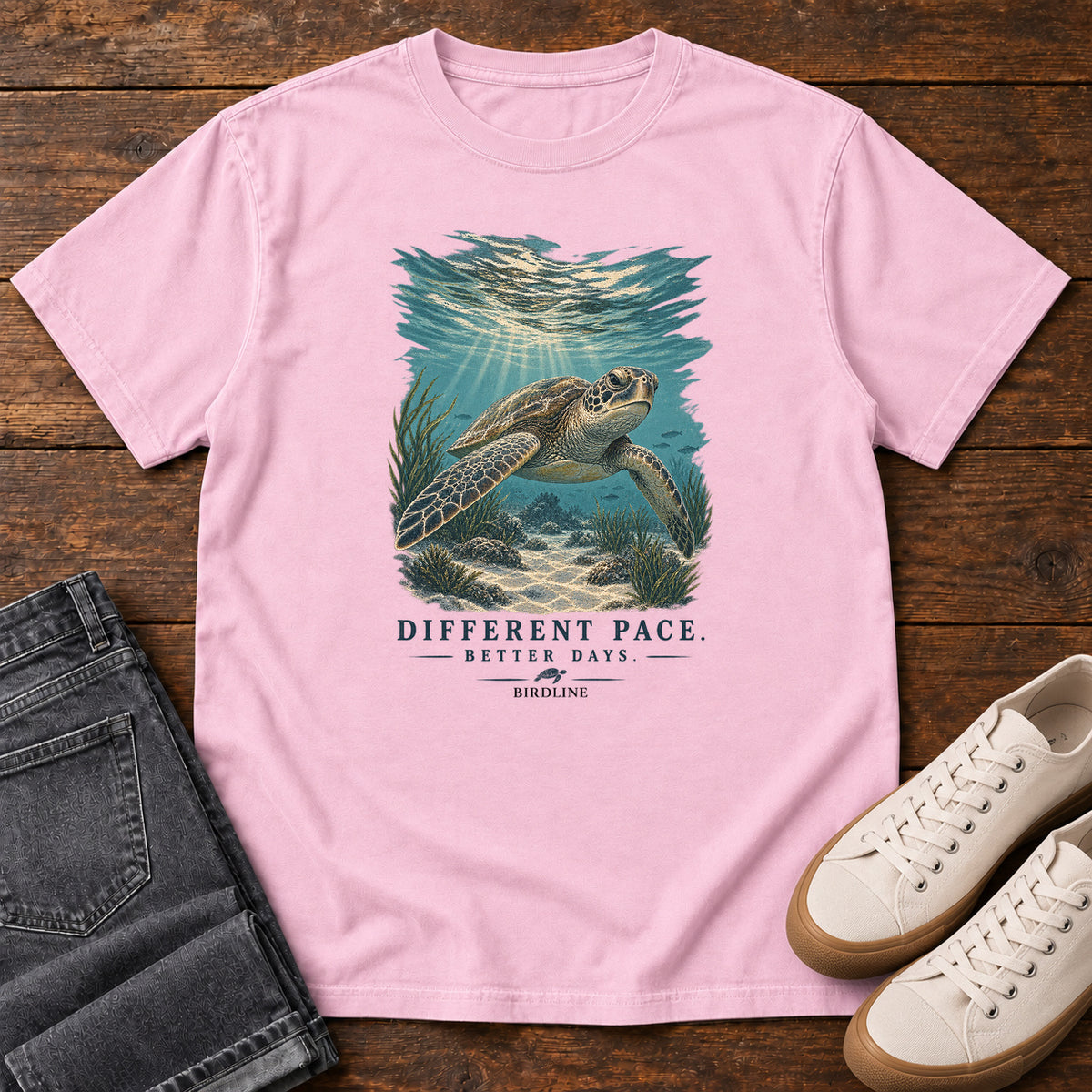 Different Pace Better Days Turtle T-Shirt in Blossom