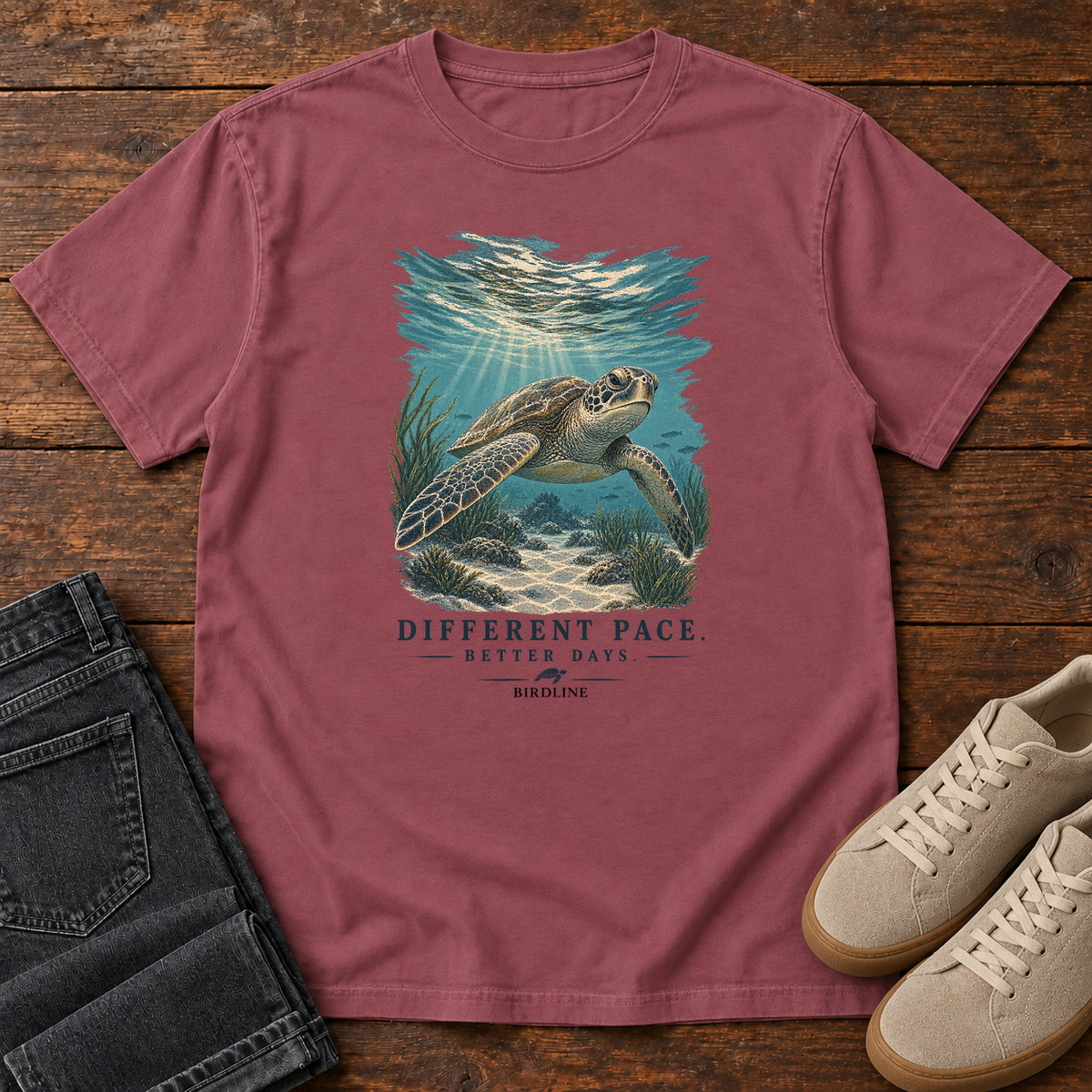 Different Pace Better Days Turtle T-Shirt in Brick