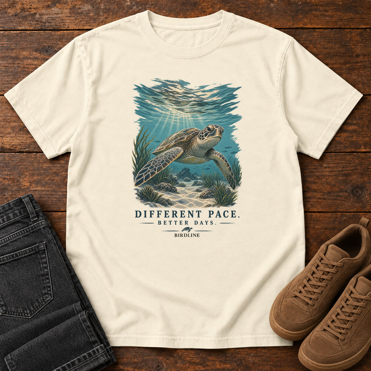 Different Pace Better Days Turtle T-Shirt in Ivory