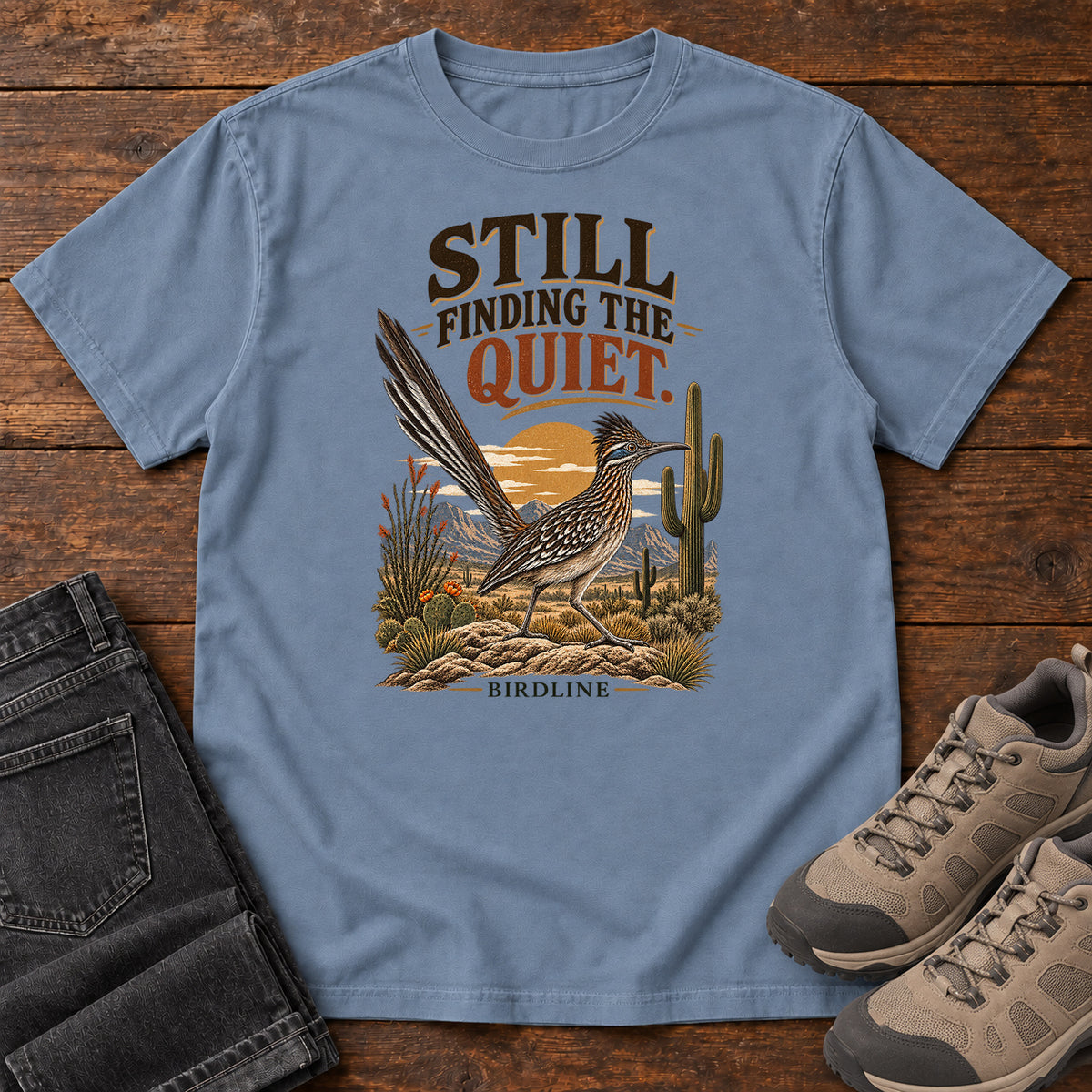 Still Finding the Quiet Roadrunner T-Shirt in Blue Jean