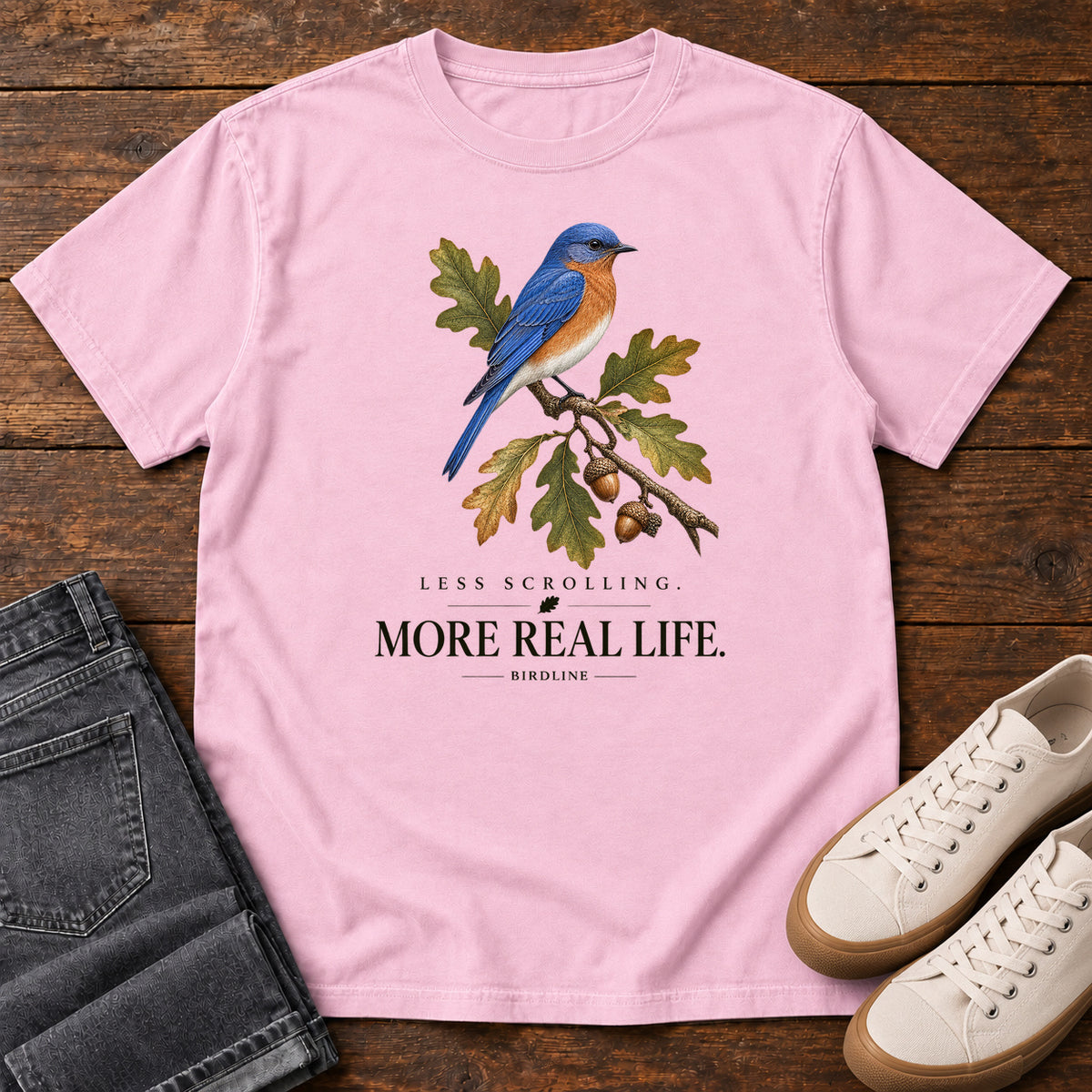 Less Scrolling More Real Life Bluebird T-Shirt in Blossom