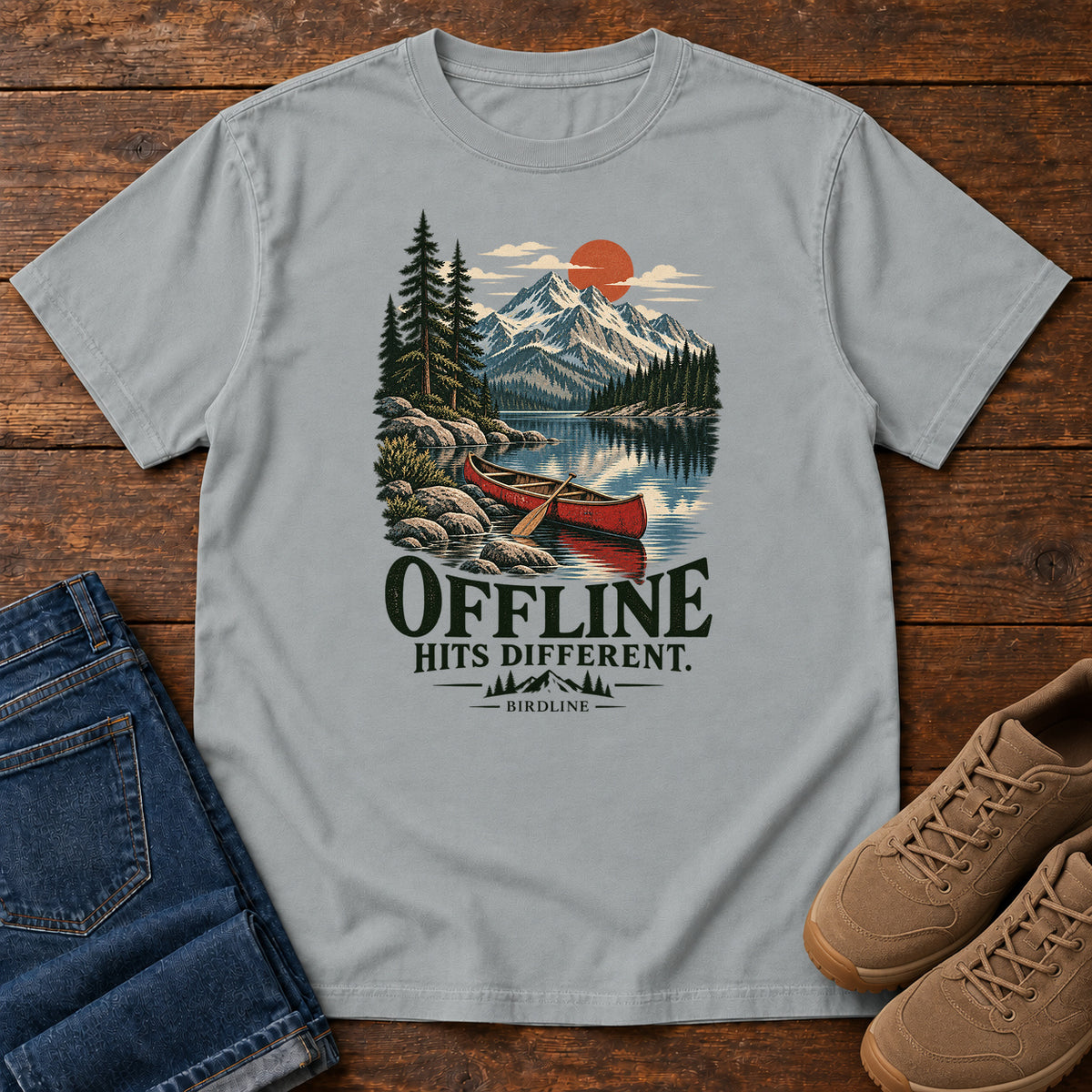Offline Hits Different Canoe T-Shirt in Granite