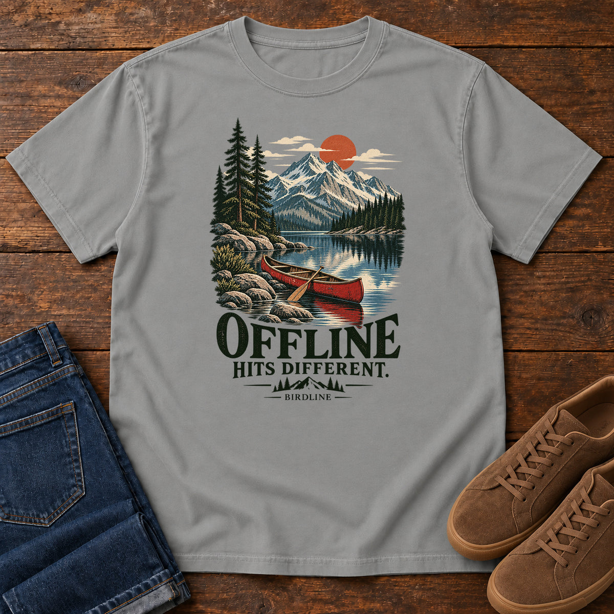 Offline Hits Different Canoe T-Shirt in Grey
