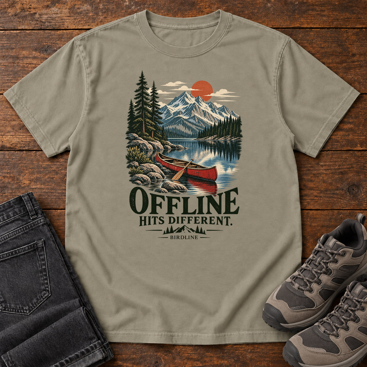 Offline Hits Different Canoe T-Shirt in Sandstone