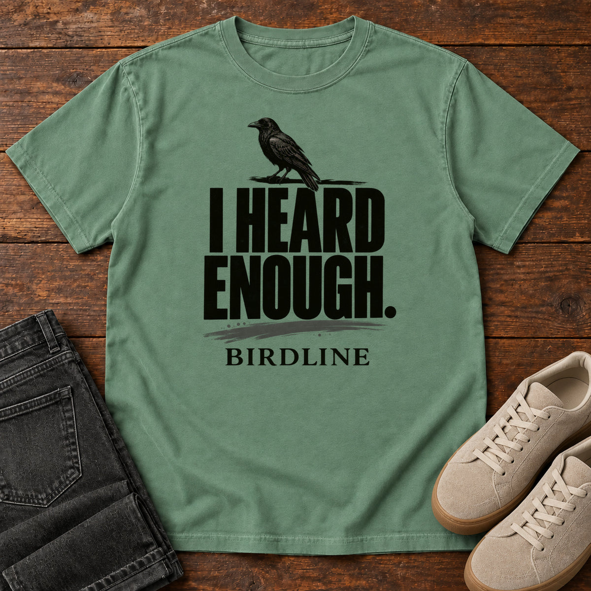 Heard Enough Raven T-Shirt – Perched in Light Green