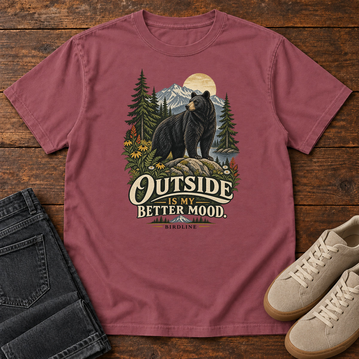 Outside Is My Better Mood Bear T-Shirt – Summit in Brick