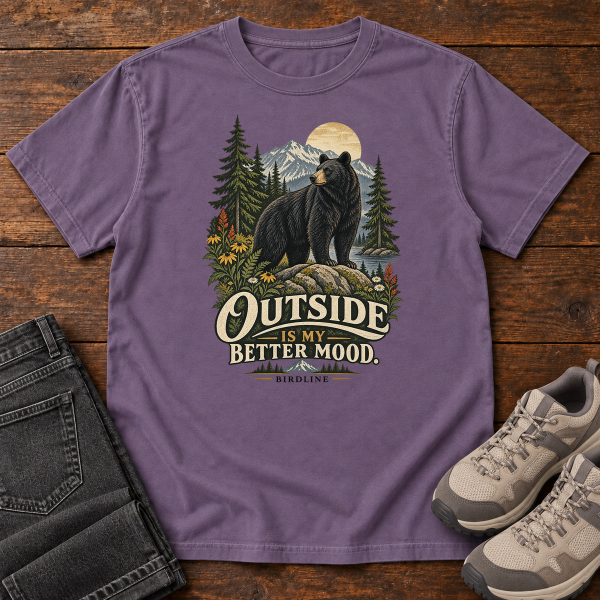 Outside Is My Better Mood Bear T-Shirt – Summit in Grape