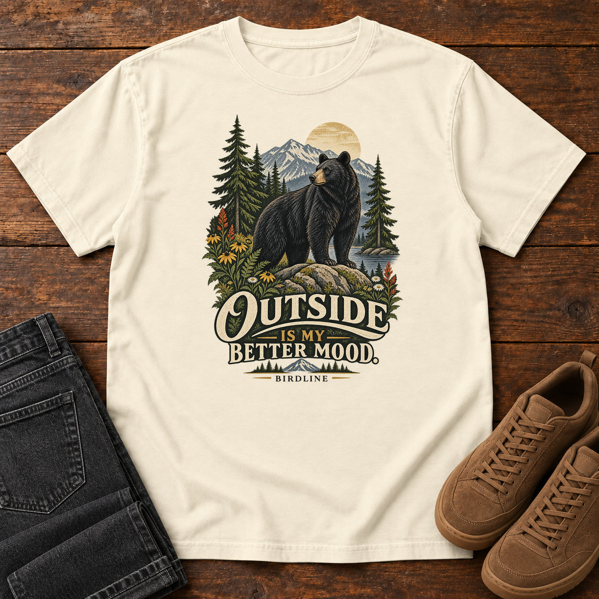 Outside Is My Better Mood Bear T-Shirt – Summit in Ivory