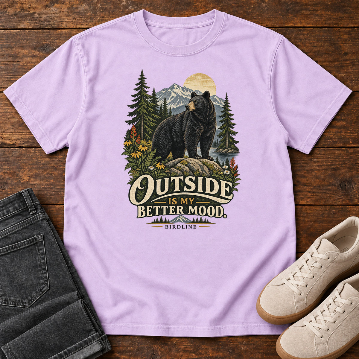 Outside Is My Better Mood Bear T-Shirt – Summit in Orchid