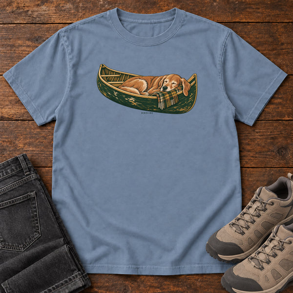 Retriever Canoe Birdline T-Shirt in Blue Jean, front view