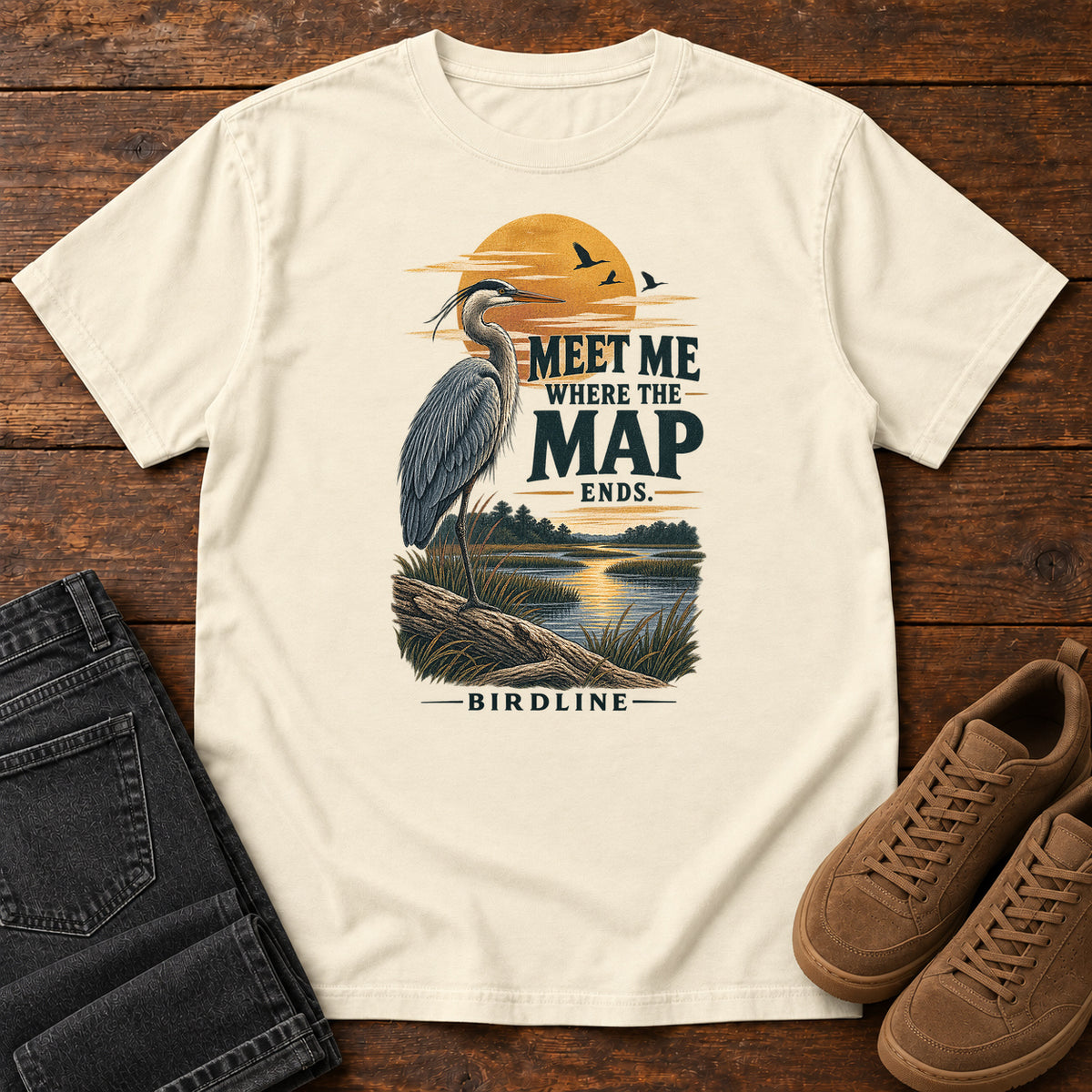 Meet Me Where the Map Ends Heron T-Shirt in Ivory