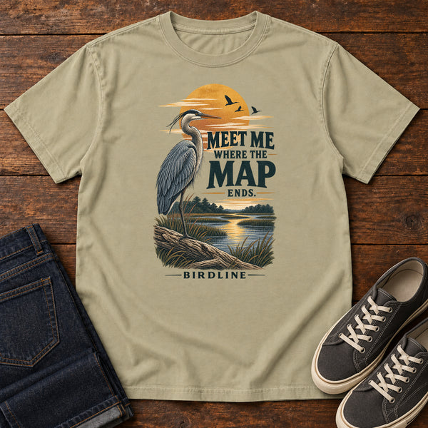 Meet Me Where the Map Ends Heron T-Shirt in Khaki, front view