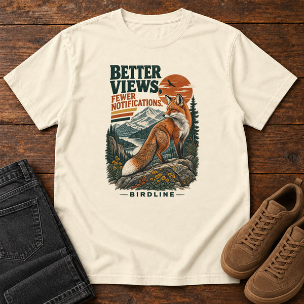 Better Views Fewer Notifications Fox T-Shirt in Ivory, front view