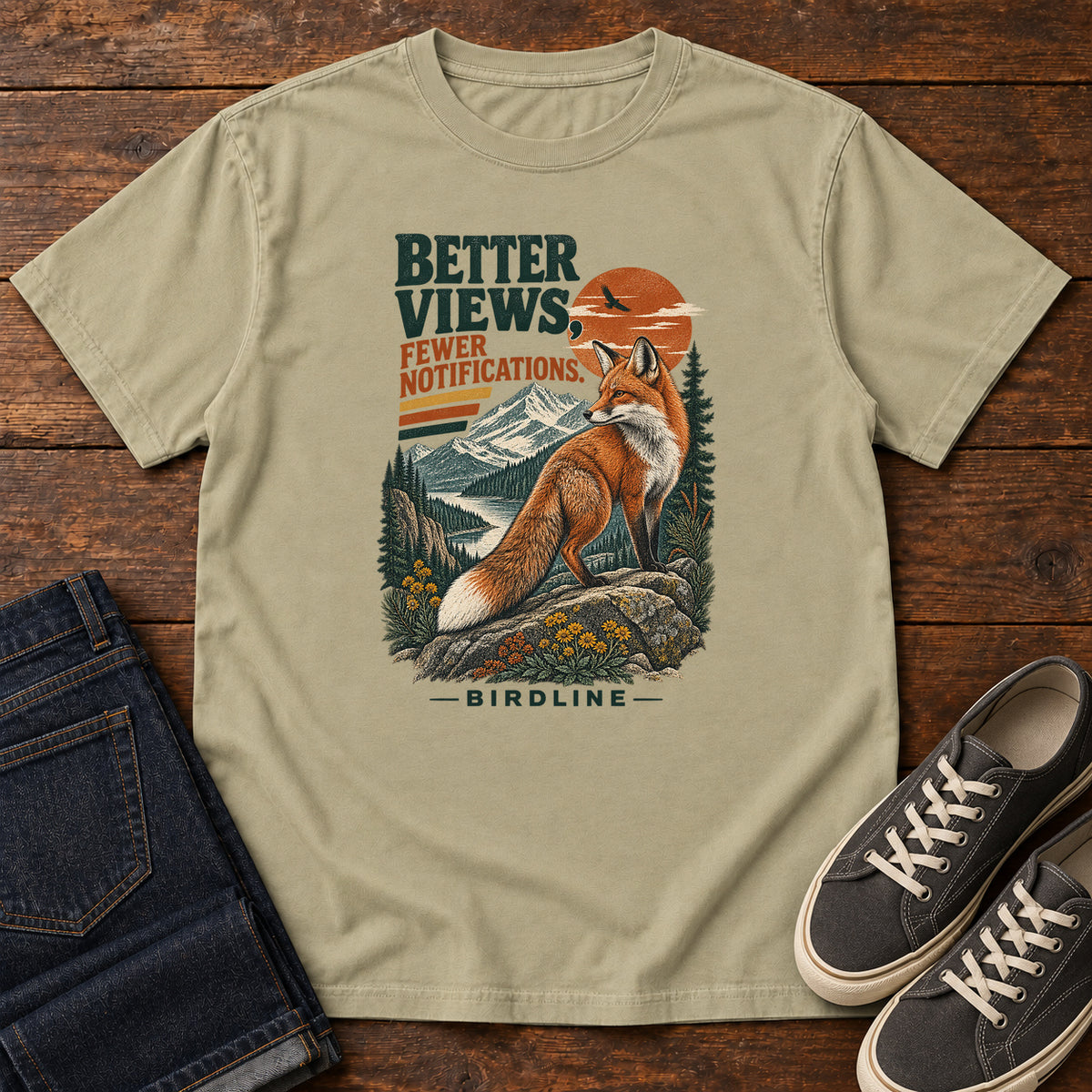 Better Views Fewer Notifications Fox T-Shirt in Khaki