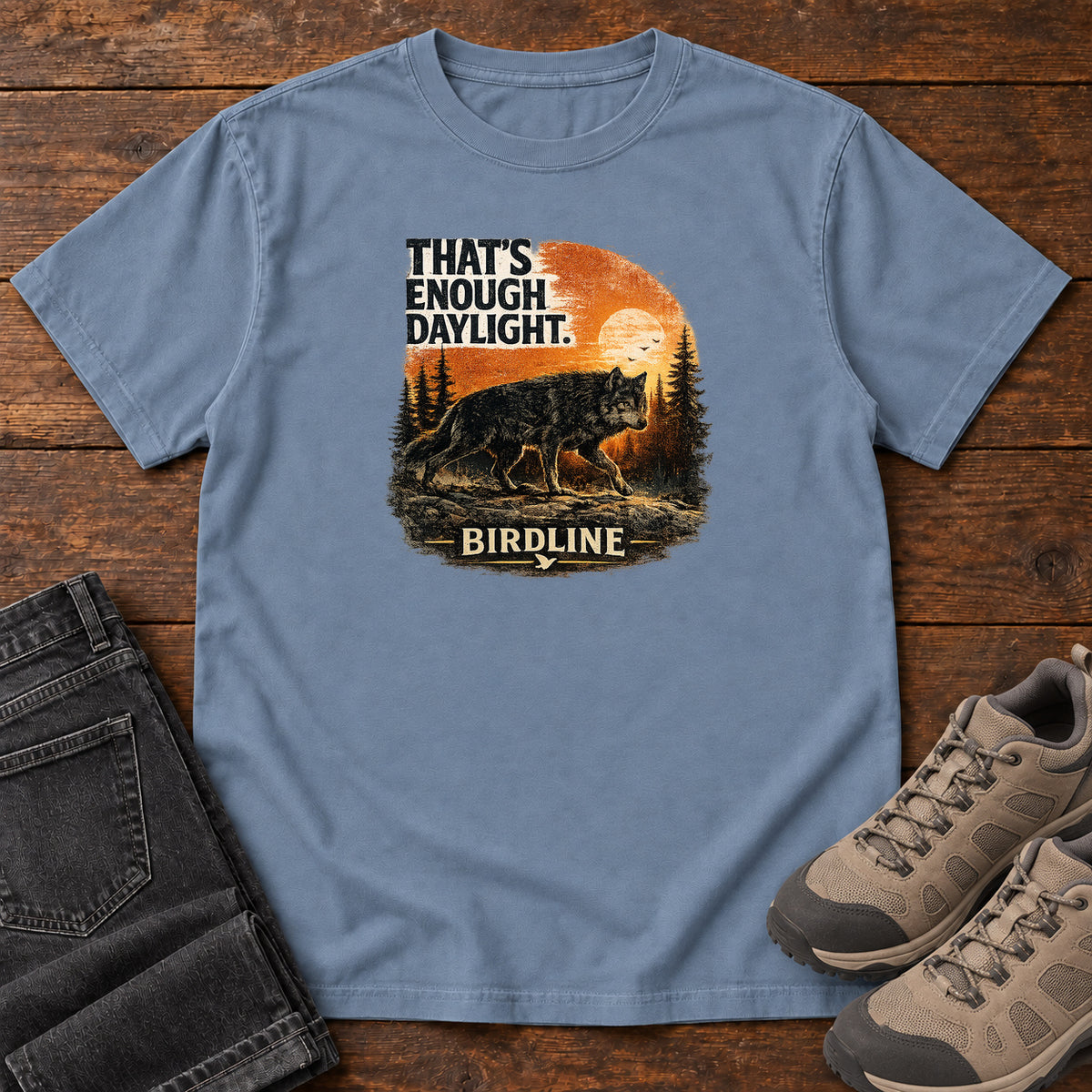 That's Enough Daylight Wild Boar T-Shirt in Blue Jean