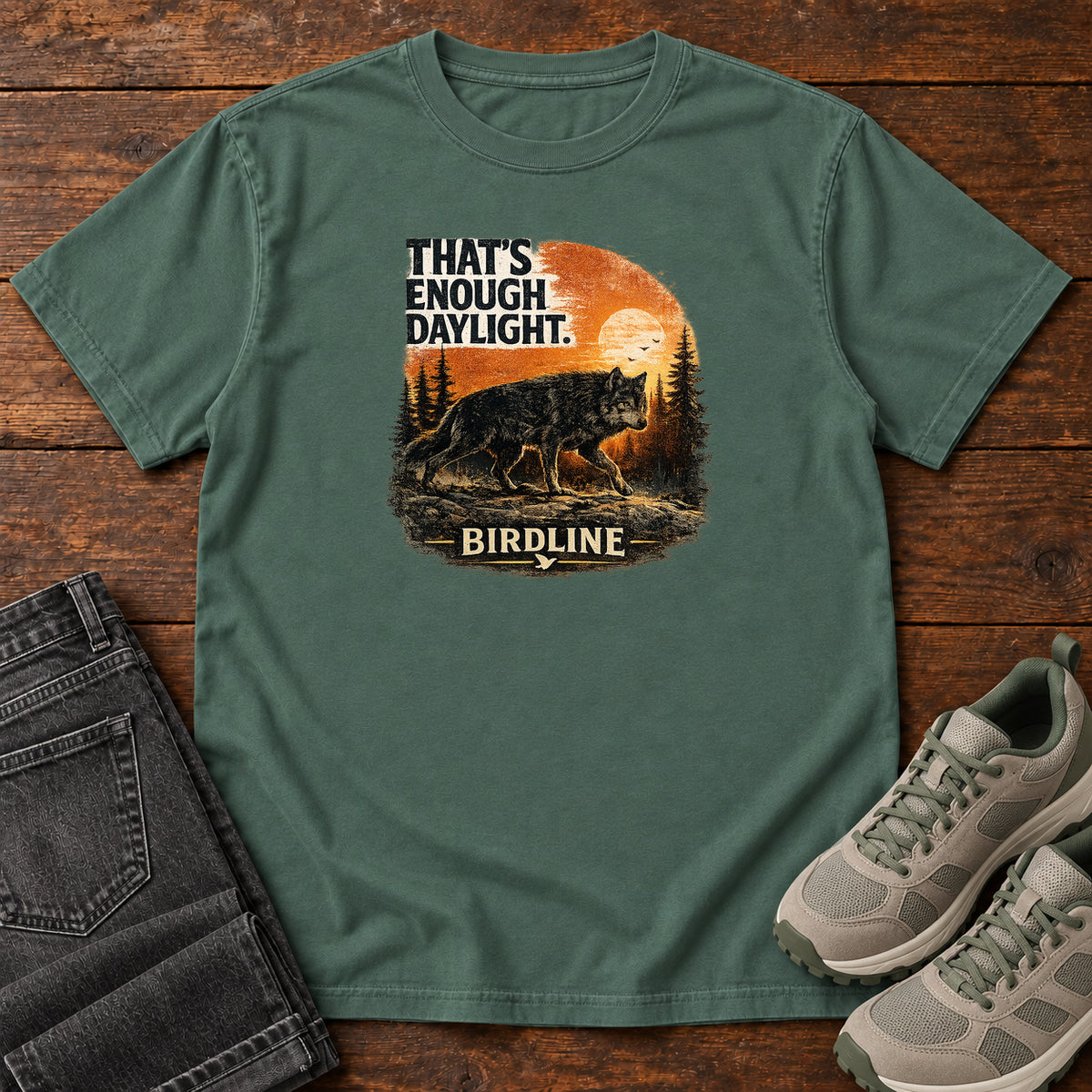 That's Enough Daylight Wild Boar T-Shirt in Blue Spruce