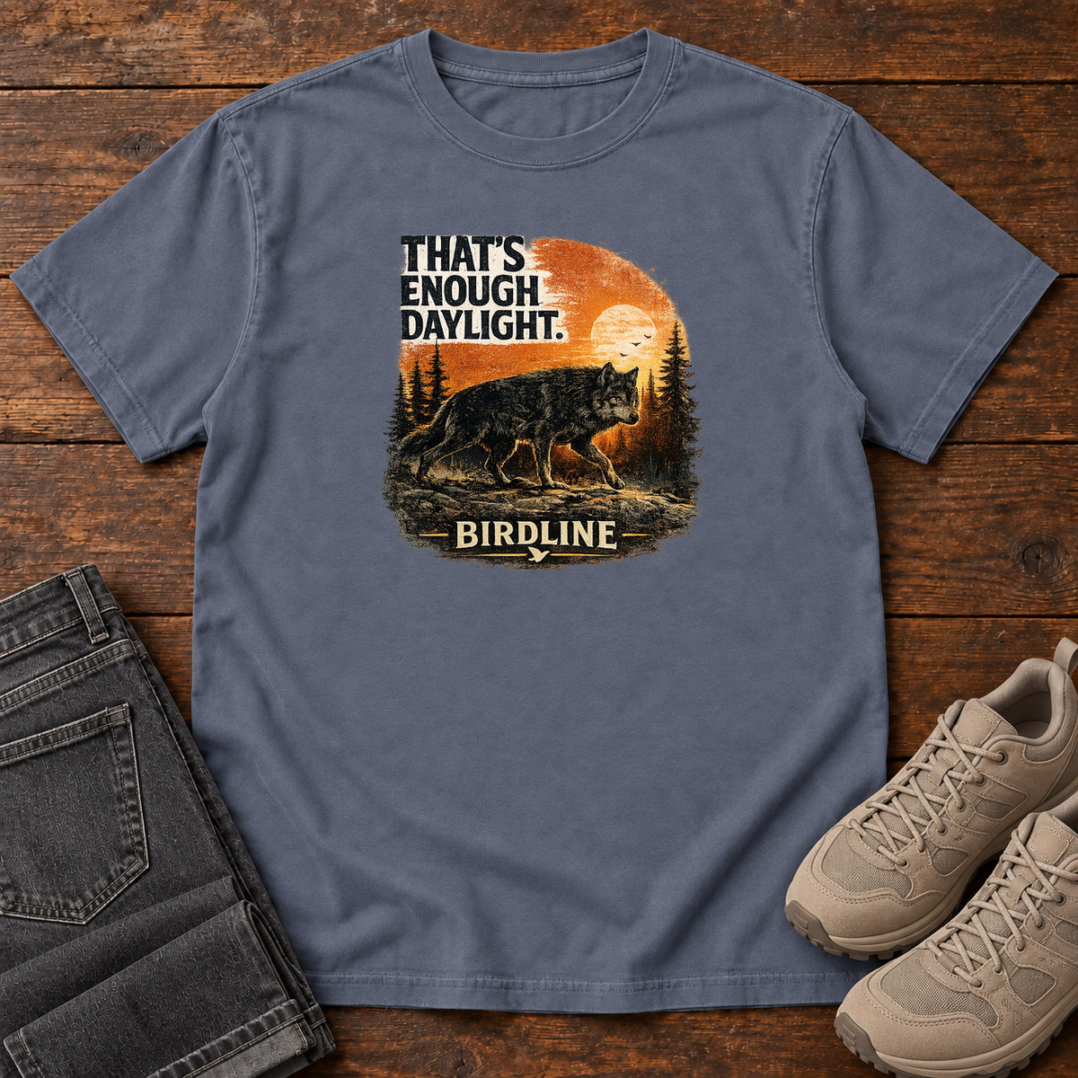 That's Enough Daylight Wild Boar T-Shirt in Denim