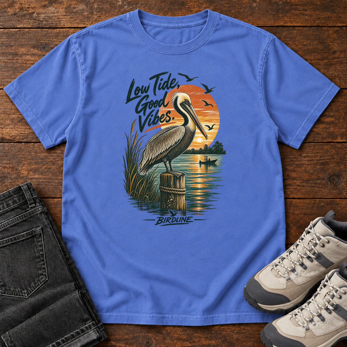Low Tide Good Vibes Pelican T-Shirt in Mystic Blue