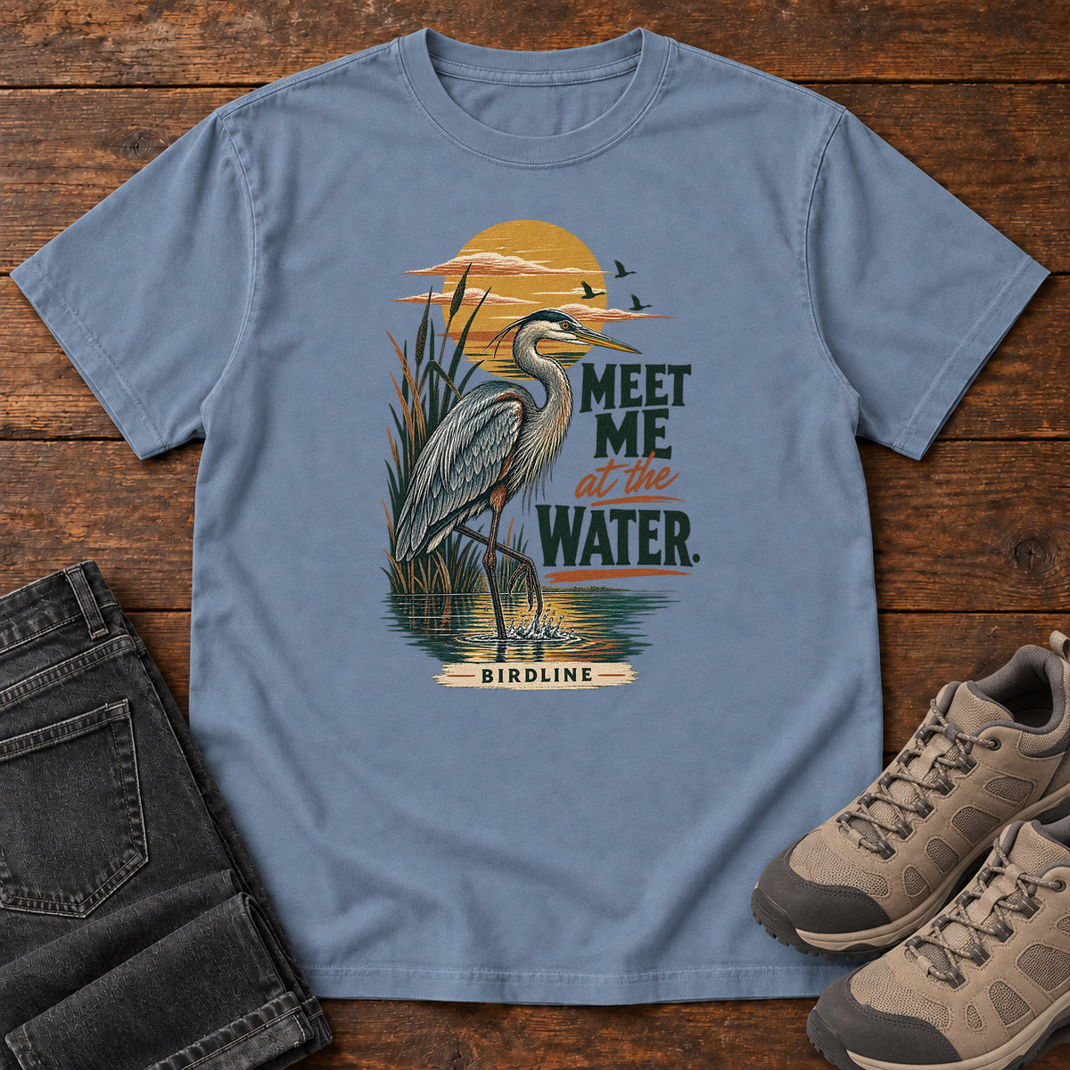 Meet Me at the Water Heron T-Shirt in Blue Jean