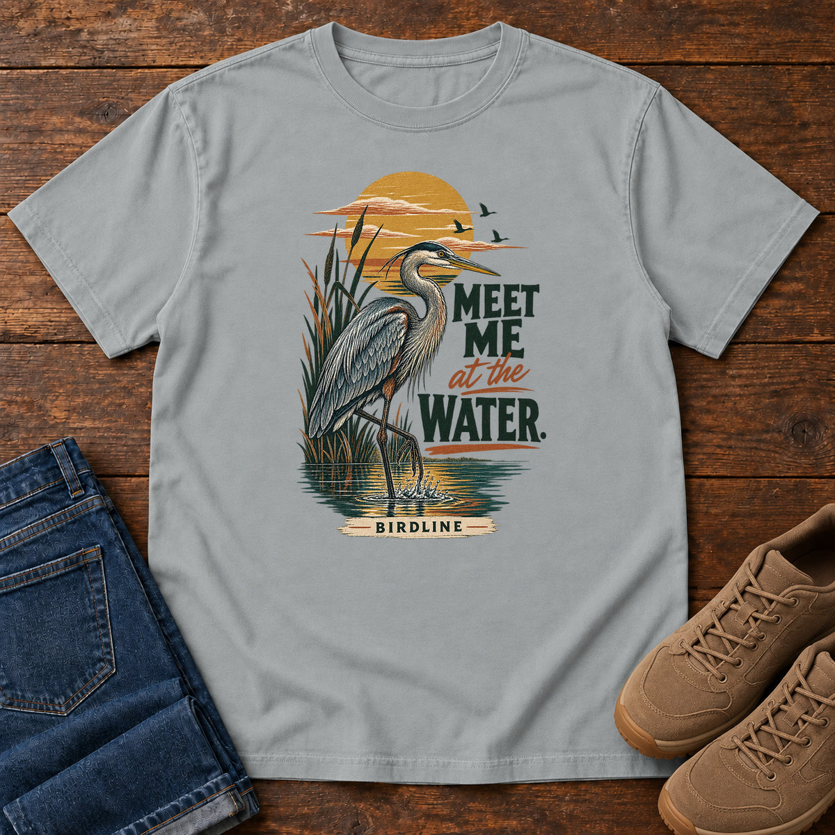 Meet Me at the Water Heron T-Shirt in Granite