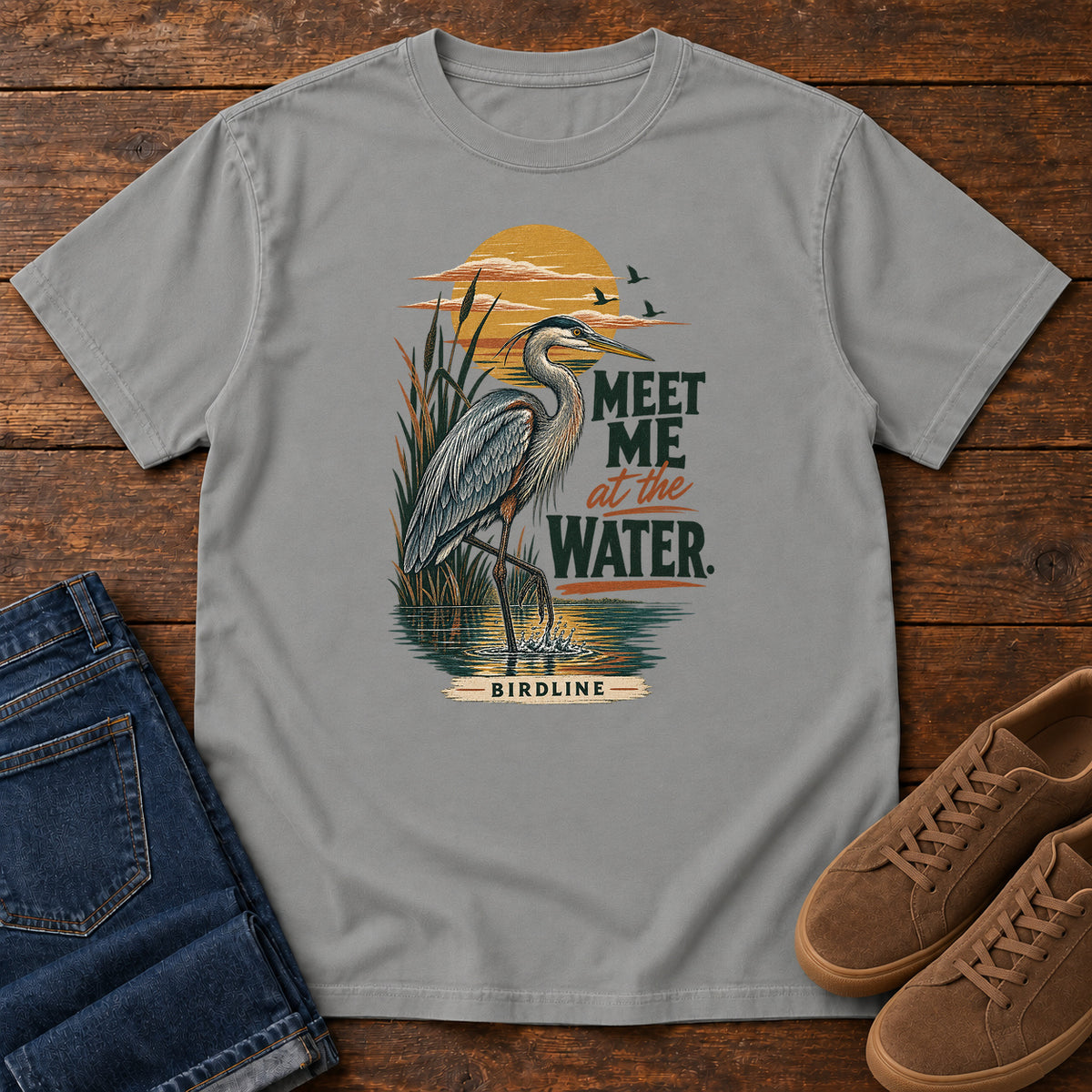 Meet Me at the Water Heron T-Shirt in Grey
